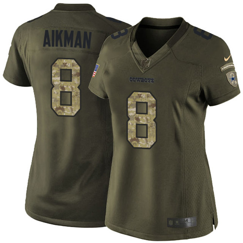 Women's Limited Troy Aikman Nike Jersey Green - #8 Salute to Service NFL Dallas Cowboys